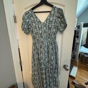 J. Crew Green and White Floral Midi Dress